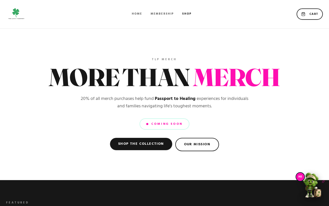 The Lucky Passport merch shop with cart
